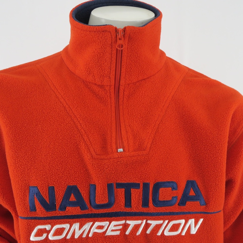 Nautica Competition 1/4 Zip Fleece Pullover Sweater Mens Small Orange - Picture 2 of 9